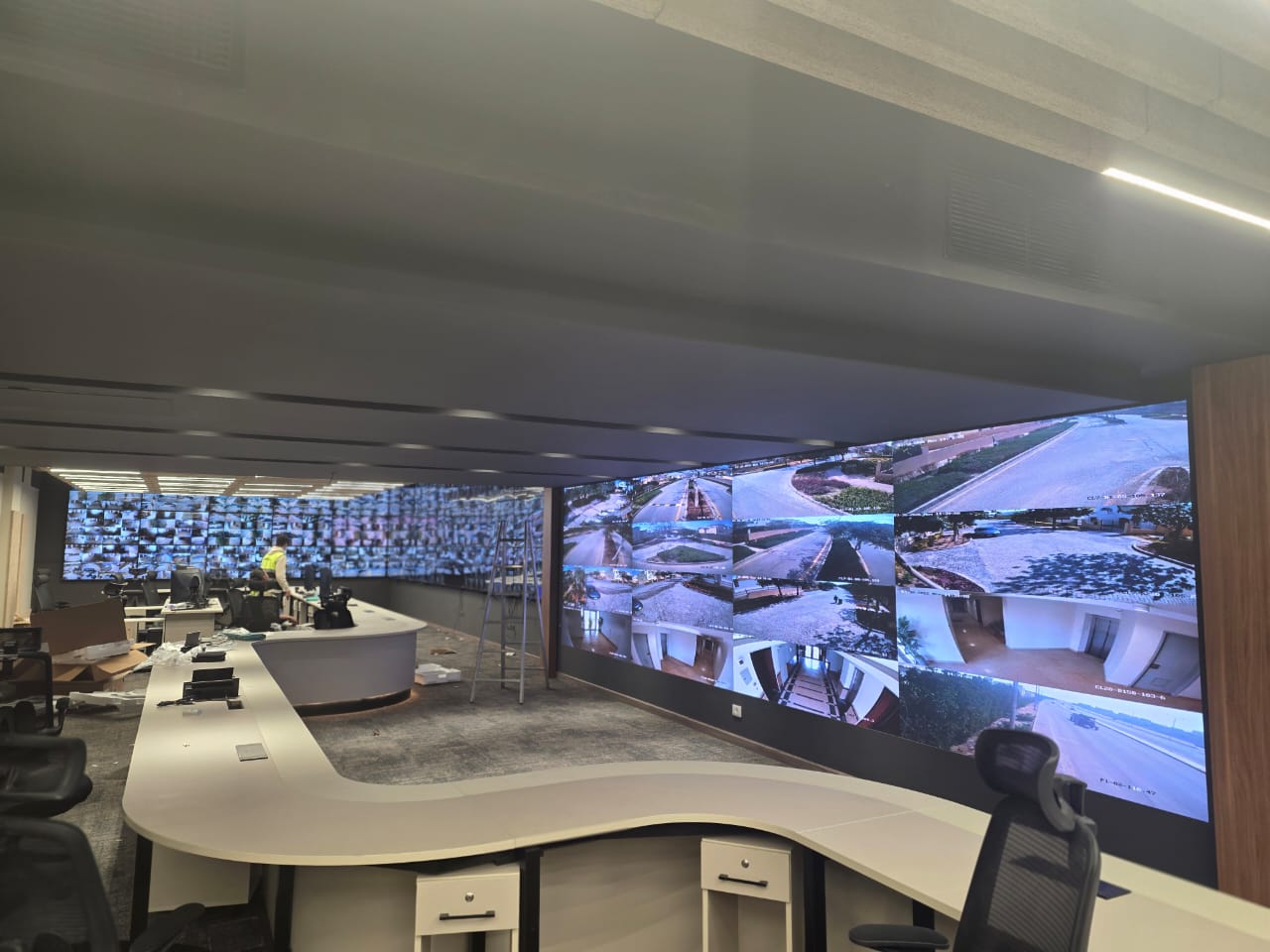 Curved video wall of live community camera feeds